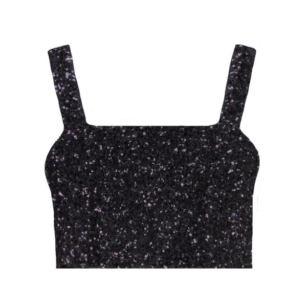 Black Sequined Short Top with Thin Straps