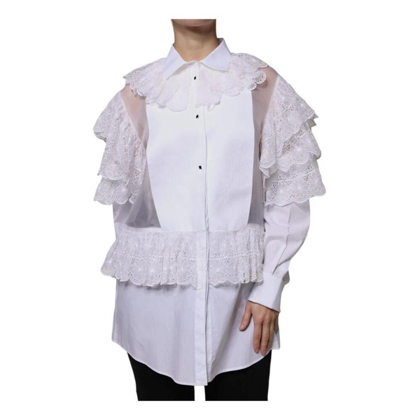 White Cotton Silk Long Sleeve Blouse