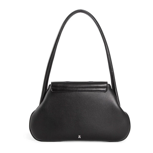 Black Leather Shoulder Bag with Silver Hardware
