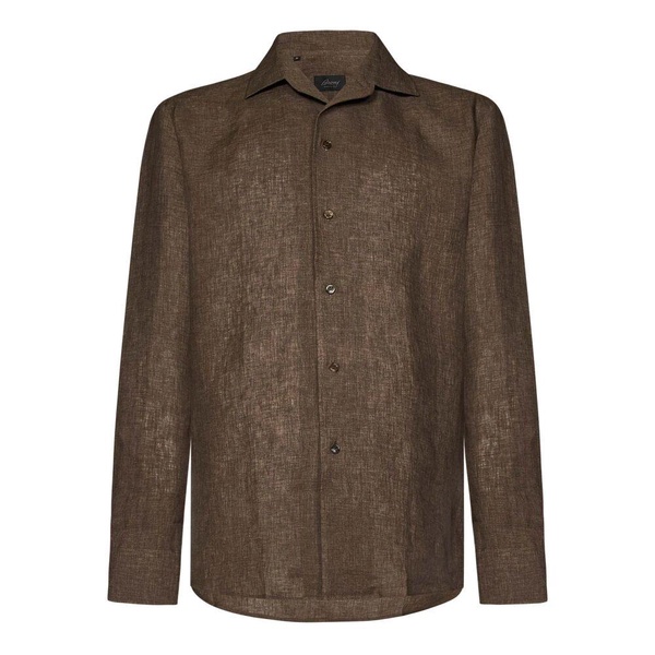 Brown Linen Shirt with Capri Collar