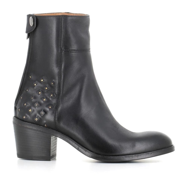 Black Leather Studded Ankle Boots