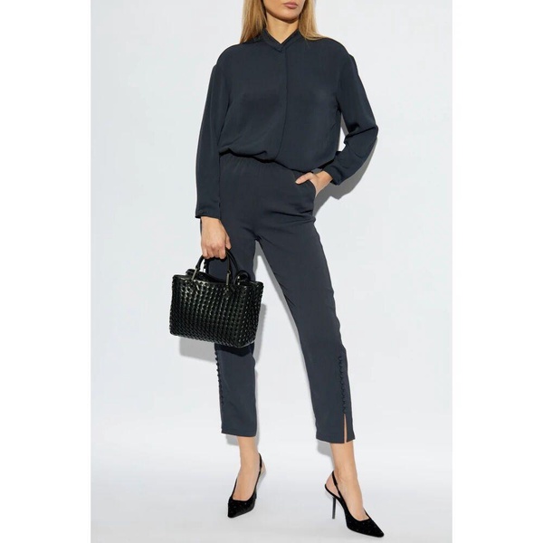Crépon trousers with button detail at the hem