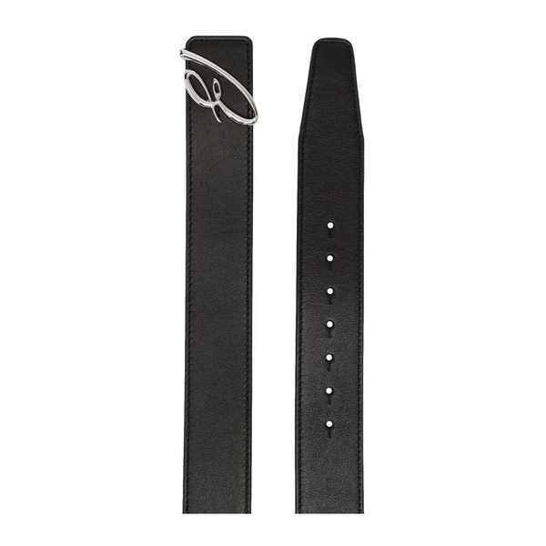 Logo Plate Silver Leather Belt