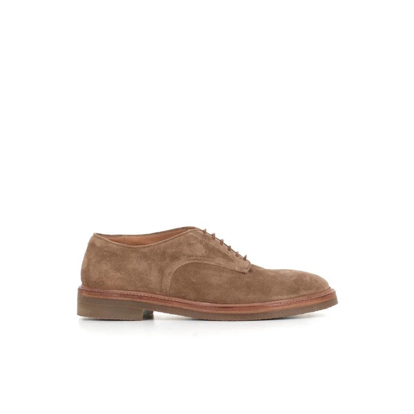 Beige Suede Derby Flat Shoes