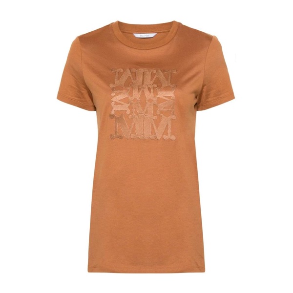 Brown Leather T-shirt with Embroidered Motif