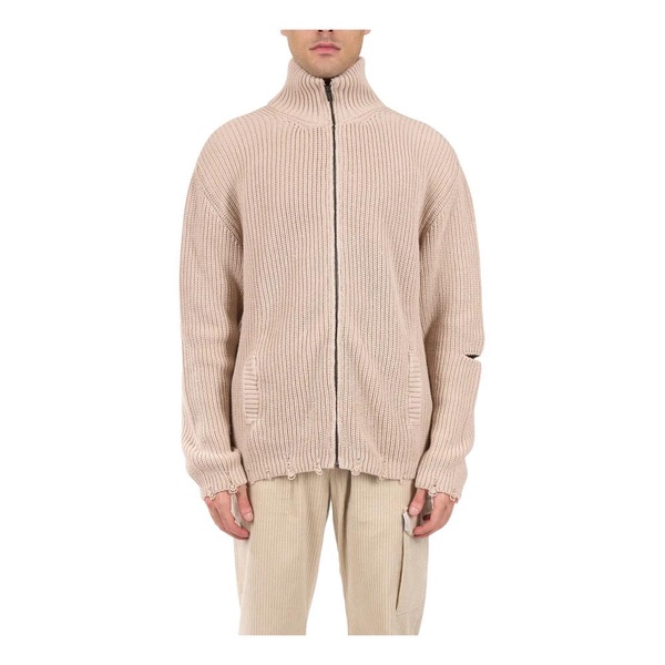 Zip Cardigan with Rips in Cotton