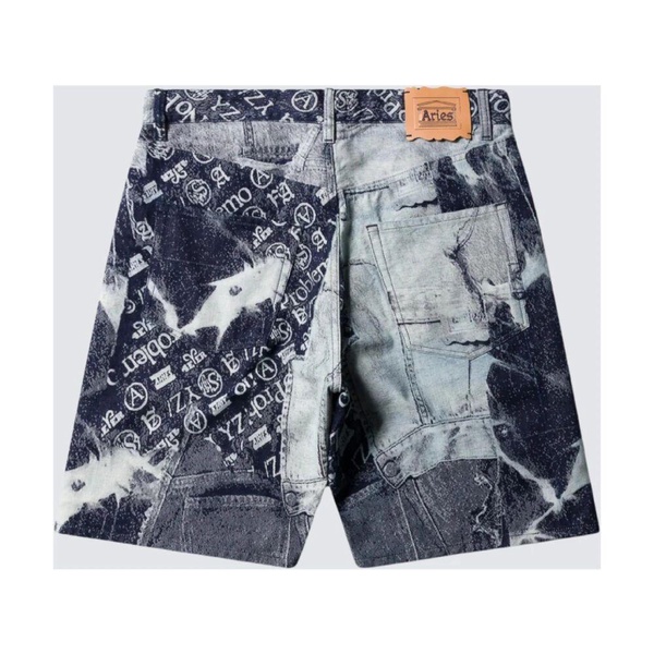 Blue Jacquard Patchwork Shorts