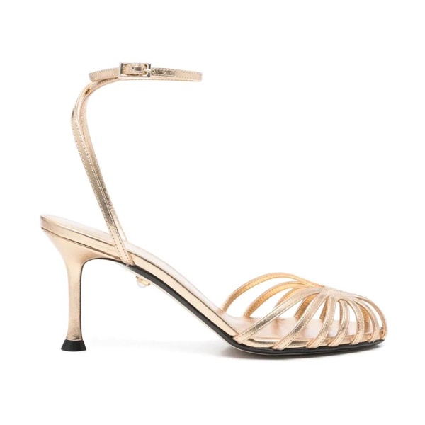 Golden ankle strap sculpted heel sandals