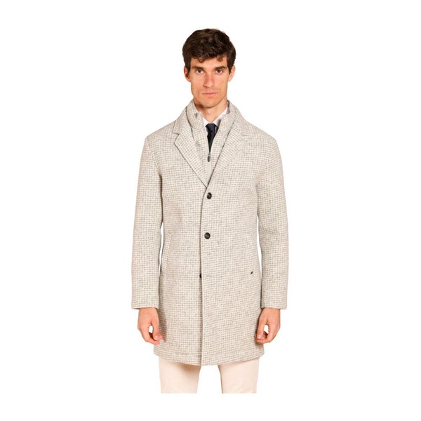 Wool-Effect Coat with Herringbone Pattern