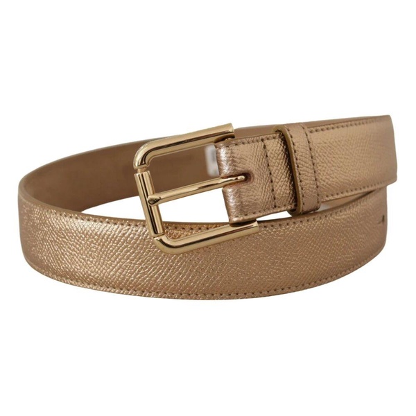 Chic Rosy Gold Leather Belt with Logo Buckle