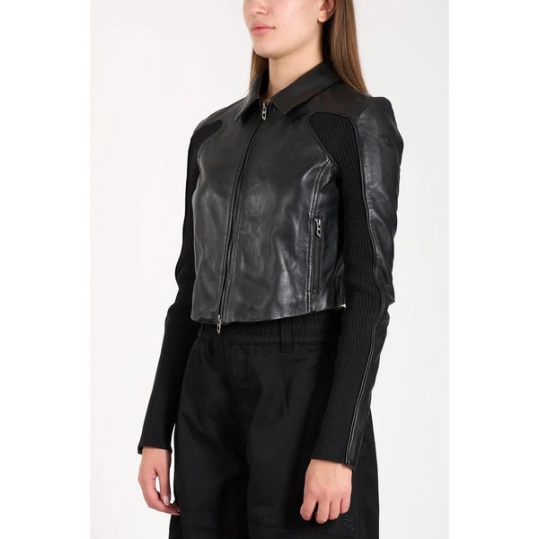 Cropped leather jacket with knit panels