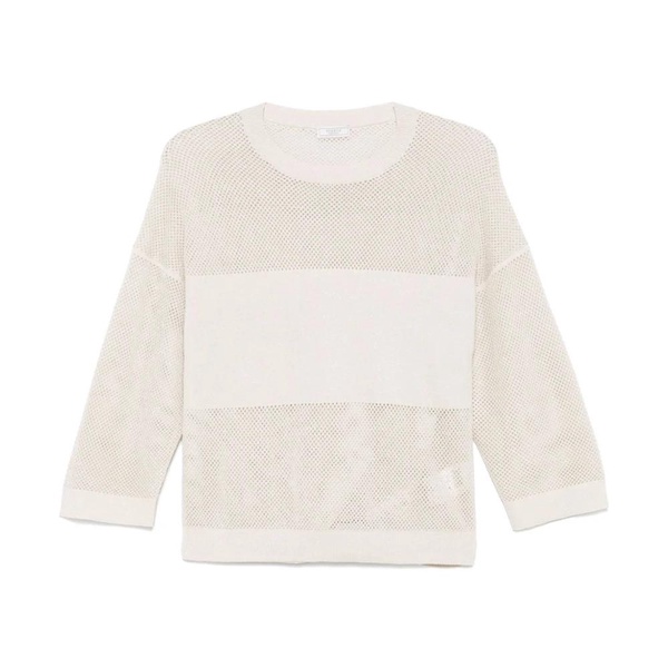 Beige Lamé Crew Neck Sweater