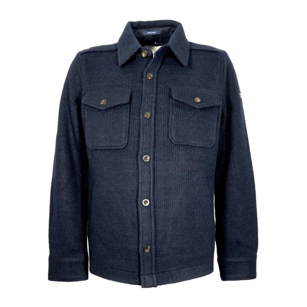 Blue Ribbed Shirt Jacket Long Sleeve