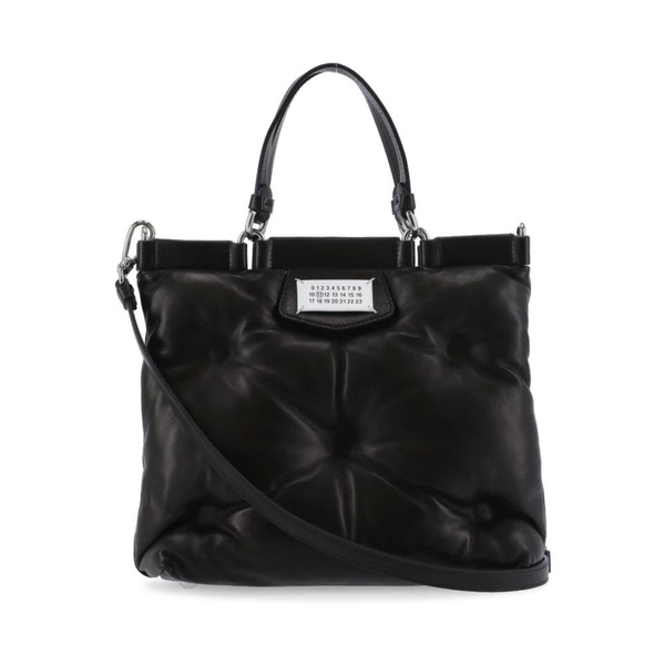 Black Leather Handbag Matelassè Effect