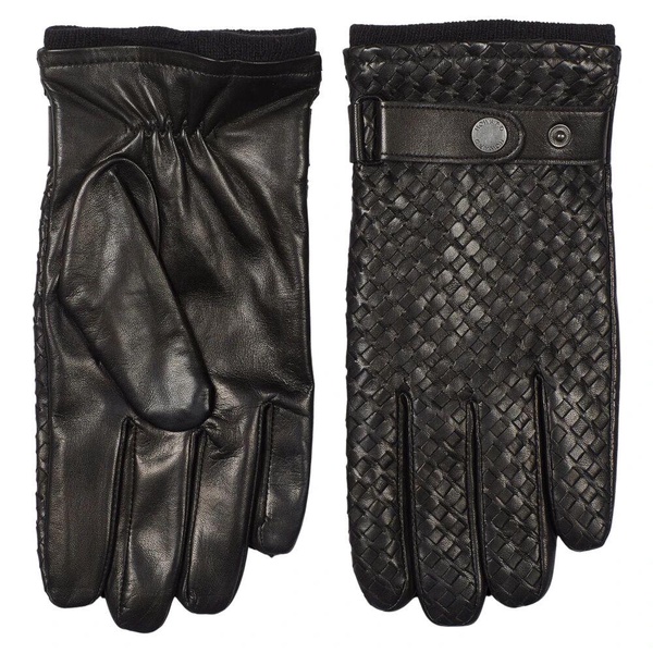 Black Leather Braided Gloves
