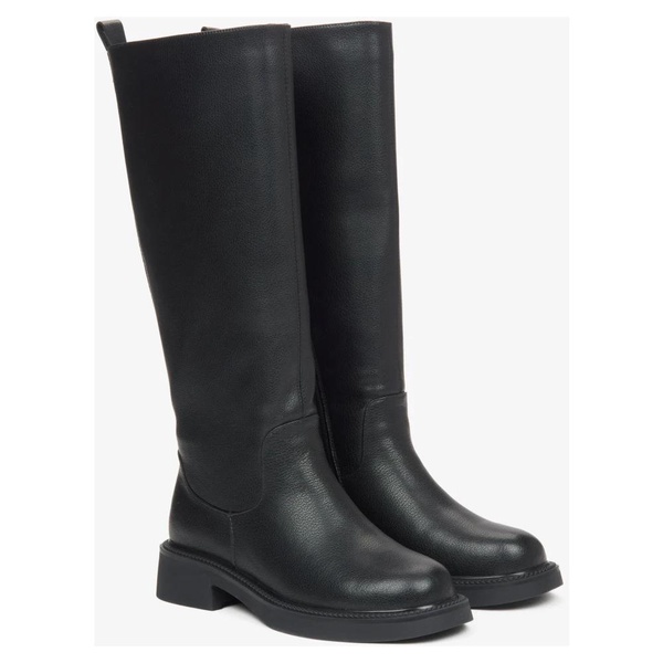 Women's Black Genuine Leather Wide-Calf Knee-High Boots Estro ER00115866