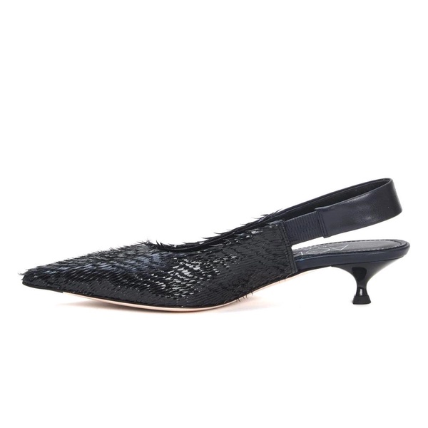 Navy Blue Leather Slingback Pumps