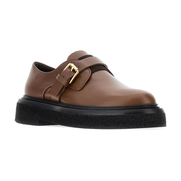 Brown Leather Monk Strap Buckle Shoes
