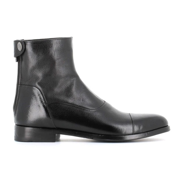 Black Leather Boots with Zipper and Button Closure