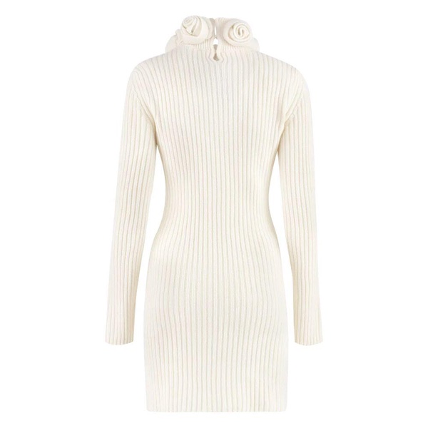 Floral Wool Dress with Stand Collar