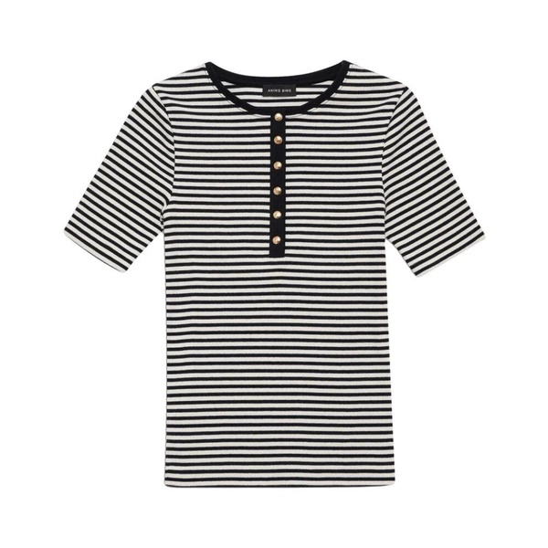 Black Button Crew Neck T-shirt