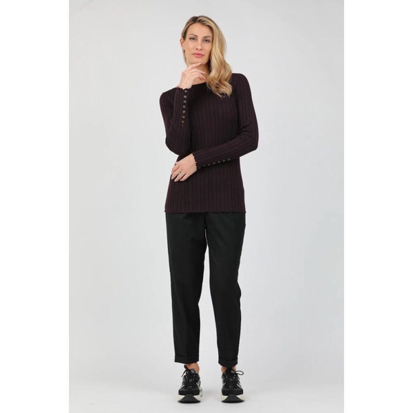 Long Sleeve Boat Neck Top with Button Detail