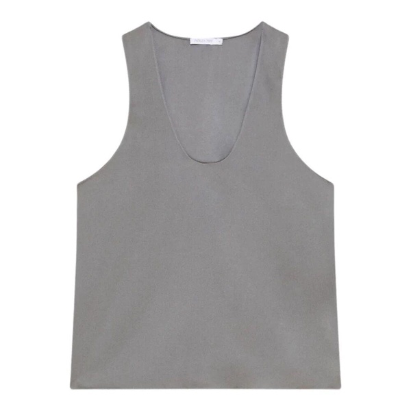 Grey Satin Blouse Oval Neckline