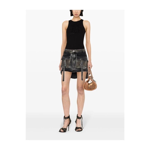 Black Ribbed Knit Top with Rhinestone Embellishment