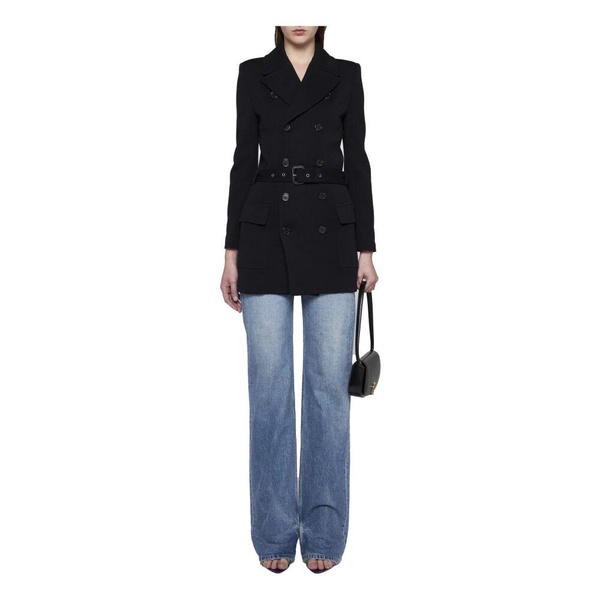 Black Wool Blend Double-Breasted Jacket