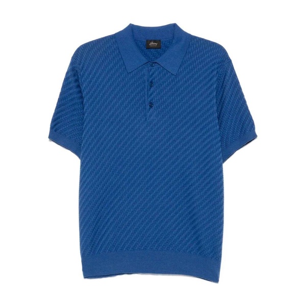 Blue Ribbed Polo Shirt Short Sleeve