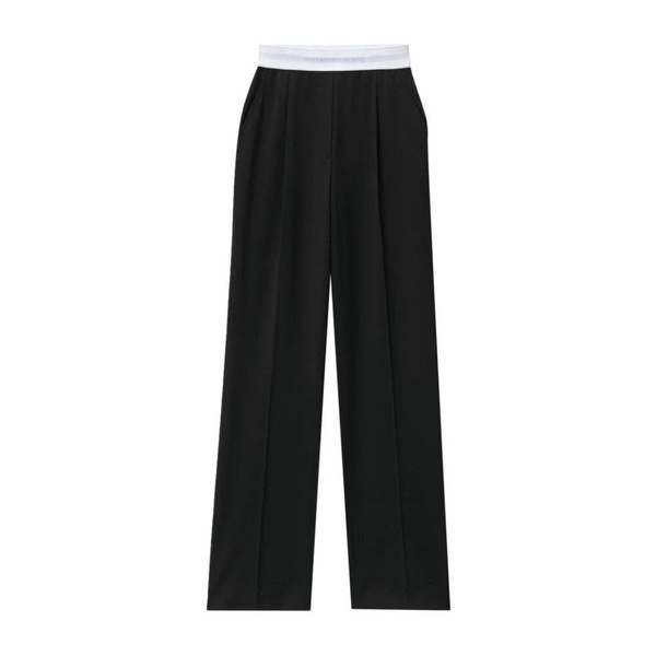 Black Wool Blend Elastic Waist Trousers