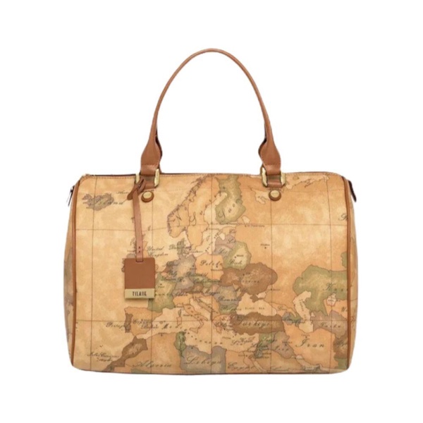 Geo Clic Handbag with Logo Application and Zip Closure