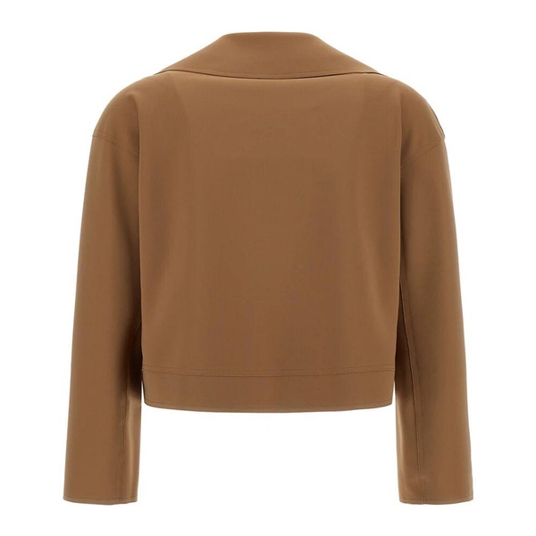Brown Biker Jacket Camel Stretch Jersey