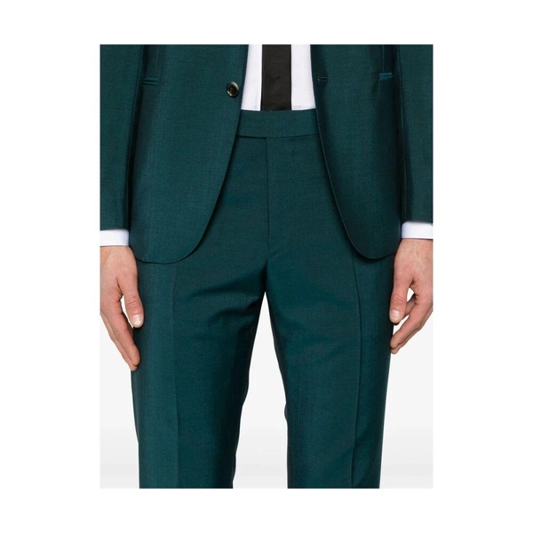 Teal Green Buttoned Cuffs Rear Vents