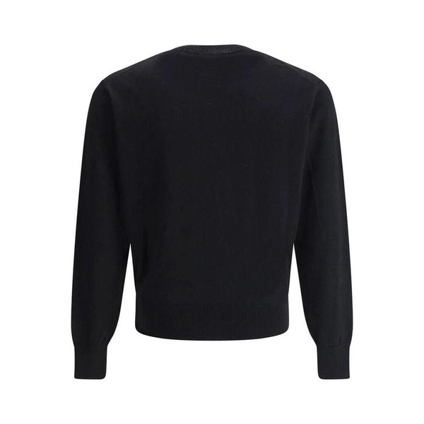 Ribbed Crew Neck Wool Sweater with Logo