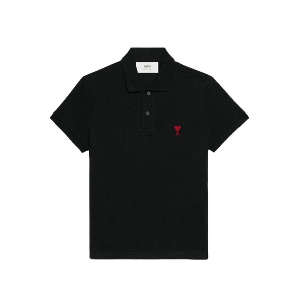 Heart Logo Polo Shirt Black Cotton