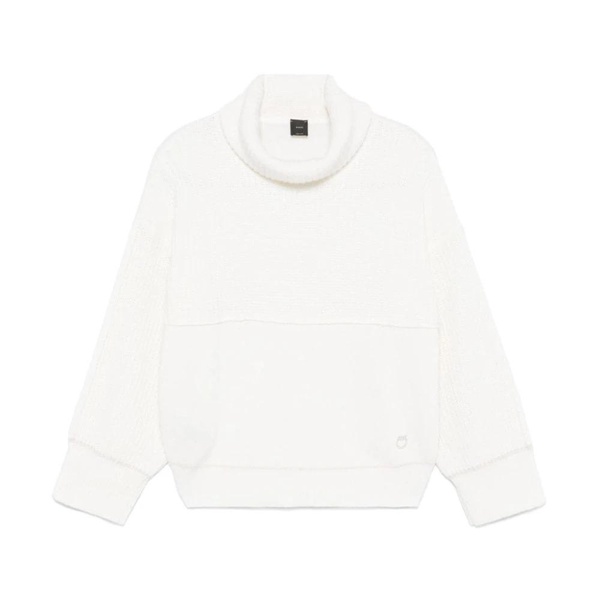 White Knitted Sweater with Embroidered Logo