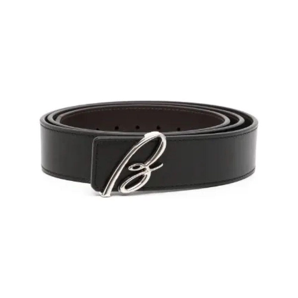 Logo Plate Silver Leather Belt