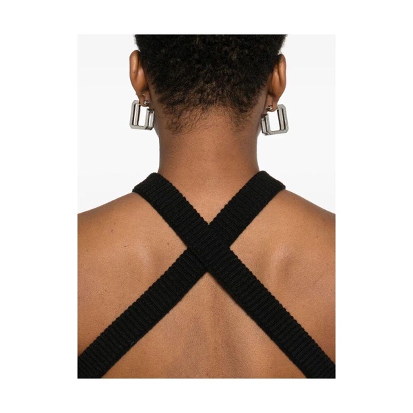 Black Criss-Cross Straps Ribbed Trim