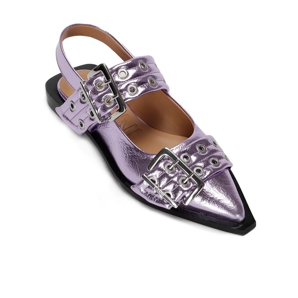 Metallic Buckle Ballerina Flats