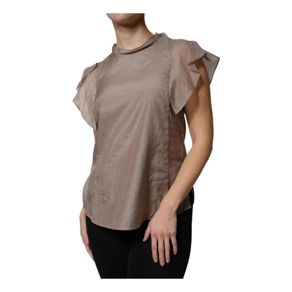 Brown Cotton Silk Short Sleeve Blouse