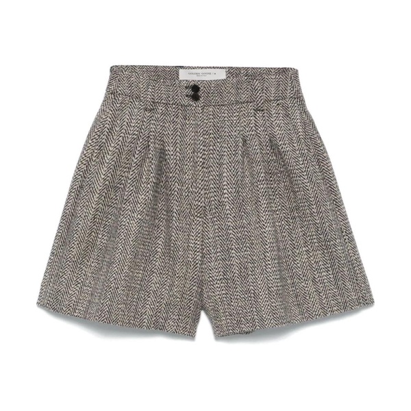 Blue Wool Herringbone Shorts