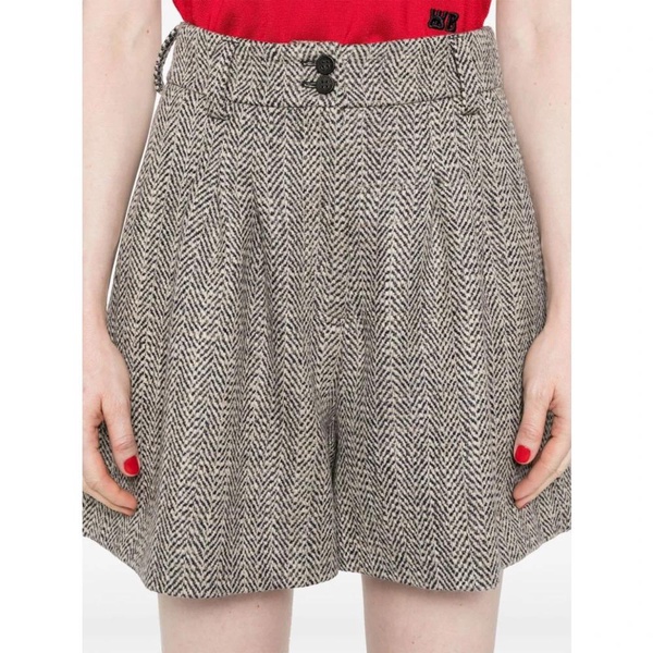 Blue Wool Herringbone Shorts