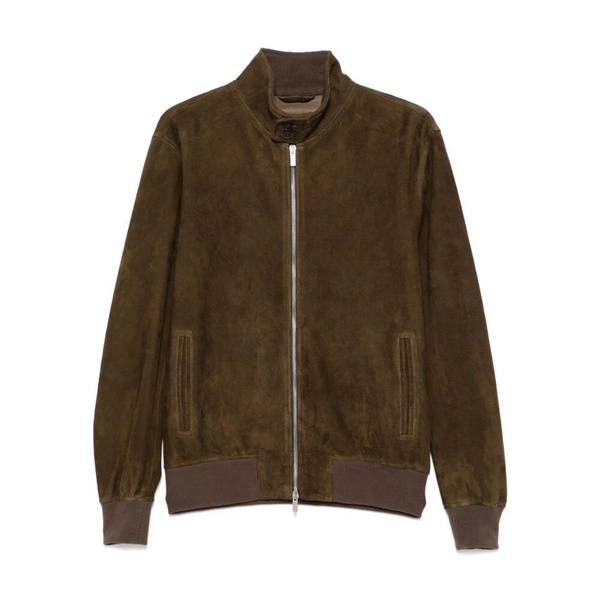 Brown Leather Jacket with Zip Closure