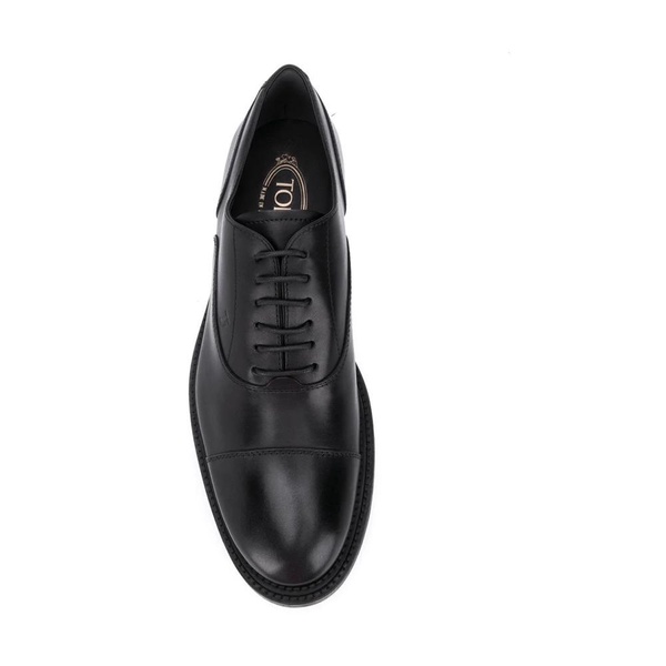 Black Leather Lace-Up Flat Shoes