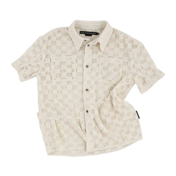 White Knitted Shirt with Checked Design