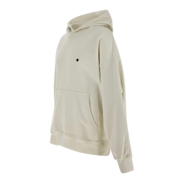 White Cotton Hooded Sweatshirt with Flower Logo