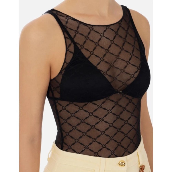 Diamond Jacquard Sleeveless Bodysuit Top