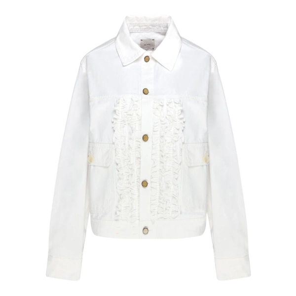 White Ruched Jacket with Button Closure