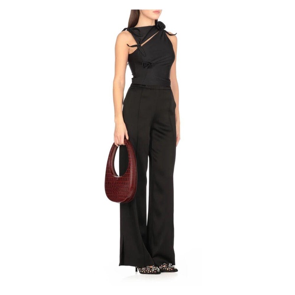 Black Stretch Fabric Flower Top